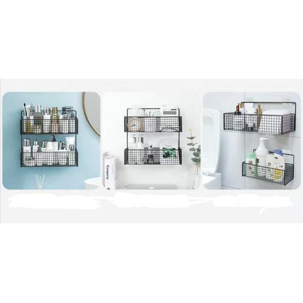 Bathroom Washstand 2.5mm Wall Storage Basket Bath Toilet Perforation Free Hanging