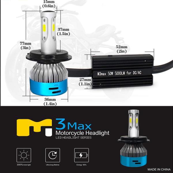 M3Max Moto Headlight Bulb 12V 50W H6 Headlamp IP67 Ba20D Motorcycle Led Light
