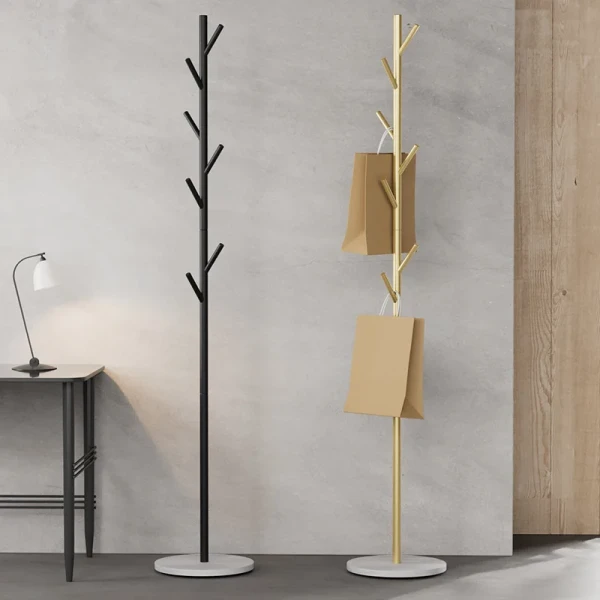 Nordic Gold Standing Coat Rack Modern Quality Metal Marble Black Entryway Floor Living Room Furniture
