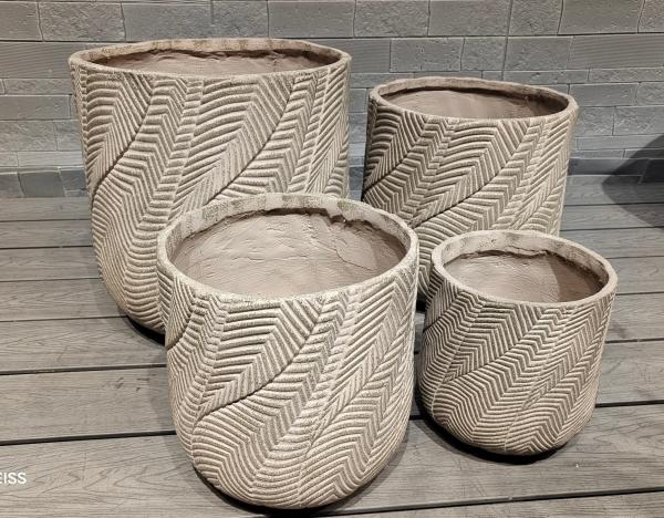 Low - Key Light Gray Flower Pots Chevron Patterns Round Fiber Clay Holiday Villa Landscaping Project