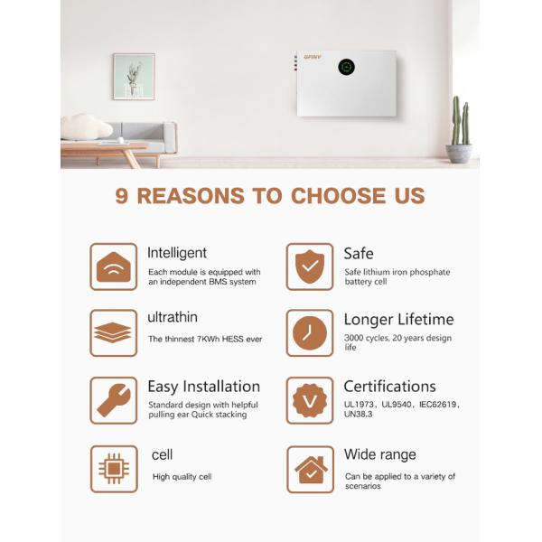 7kw Household Wall Mount Lifepo4 Battery Solar Energy Storage 200ah 51.2v 48v