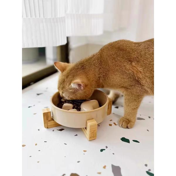Ceramic Pet Bowl Dog Slow Feeder with Wooden Frame Applicable Pet Dogs Customize logo Color Packaging LCD Display NO