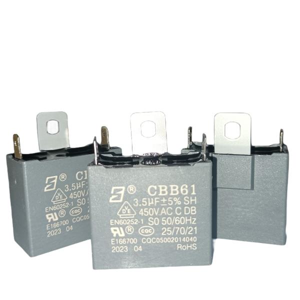 CBB61 Fan Capacitor 450V 3.5UF Film Capacitor RoHS 25 / 70 / 21 Stralght Lug