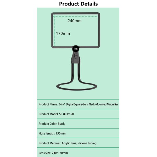 New Horizontal Square Large Lens 64 Led Lights Magnifier  Stepless Dimming Lights Battery Display USB Charging Magnifier