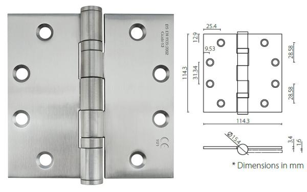 HB454534 Door Hinge Hardware EN1634-1 Tested and Certified 65mm Backset