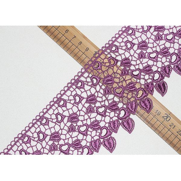 Pink Guipure Lace Ribbon Embroidery Fabric With Heart - Shaped / African Cord Lace