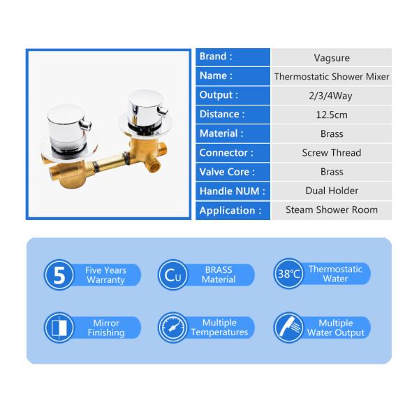 Distance 12.5CM Bathroom Fixtures And Fittings / 38 Degree Thermostatic Shower Mixer Valve