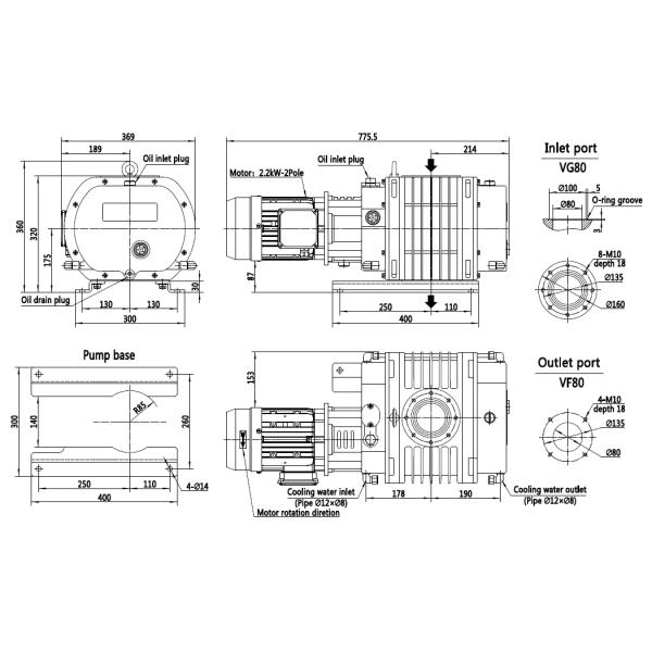 Bomba de vacío Roots de aleación de aluminio de 150 L/S con superficie pintada y certificación CE