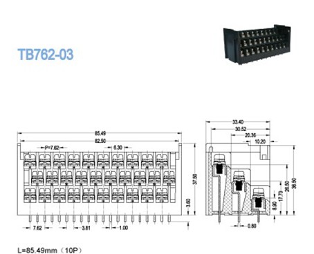 блок барьера Pin 15A 10 x 3 терминальный, высоковольтные разъемы блока проводки
