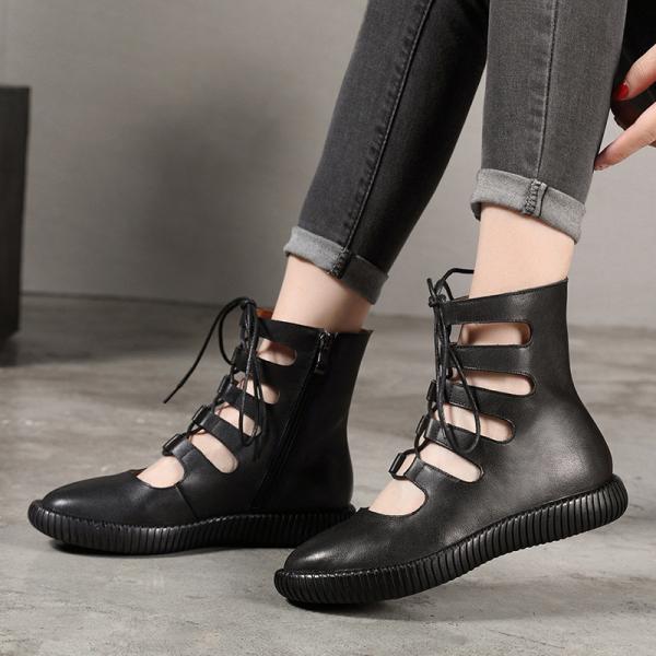 S146 Factory new fashion trend leather lace-up hollow cool boots ethnic style retro handmade Guangzhou spring and summer