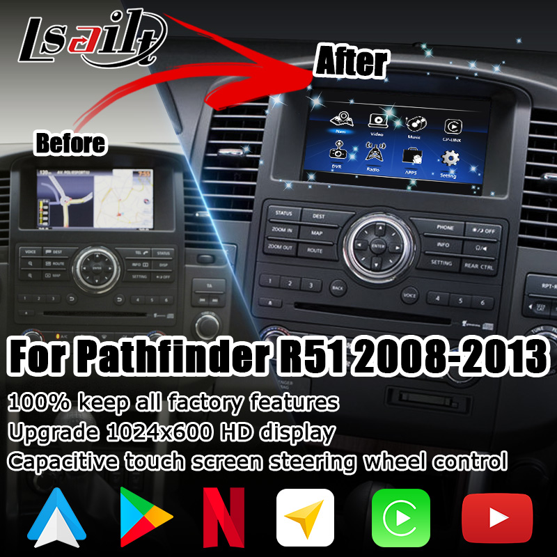 Обновление сенсорного экрана HD с несколькими пальцами для Nissan Pathfinder R51 carplay android auto