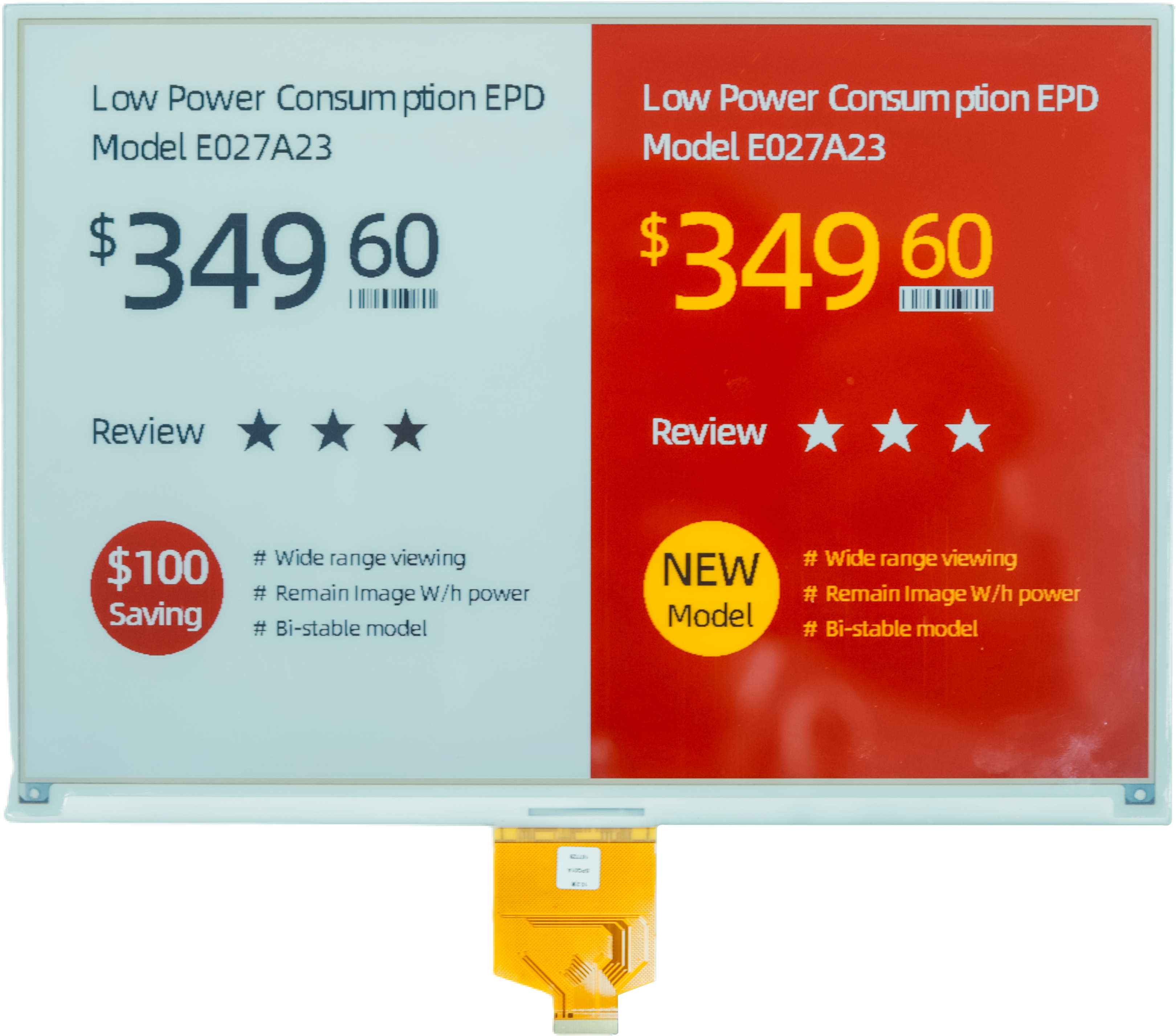 10.2 Inch E Paper Display 960*640 Resolution 24pin Low Power Consumption E Ink Screen