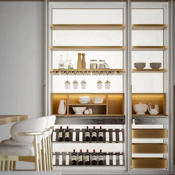 Free Design Modern Kitchen Cabinet With Glass Door Natural Oak Wood Matt Lacquer Kitchen Cabinet