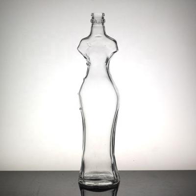 Sexy Female Body Shaped Bottle Unique Glass Liquor Bottle With Crown Cap