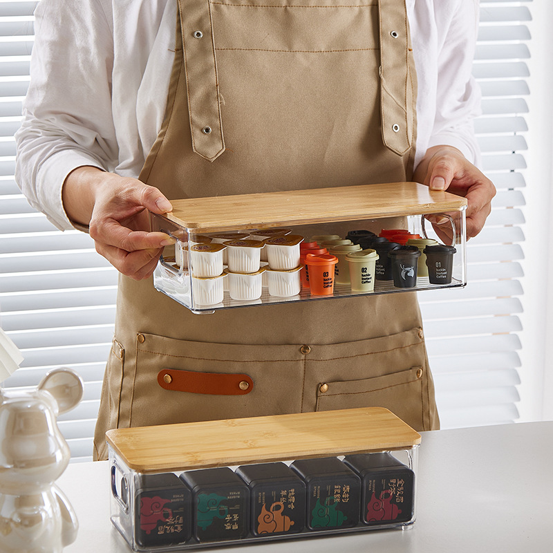 Hot Selling Plastic Transparent Box Stackable Food Storage Bin Kitchen Storage Containers with Wooden Lid