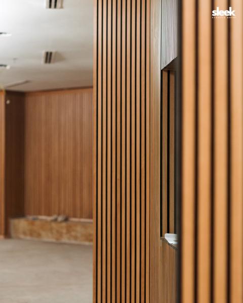 Auditorium Slat Wooden Grooved Acoustic Panels Sound Absorption Building Material