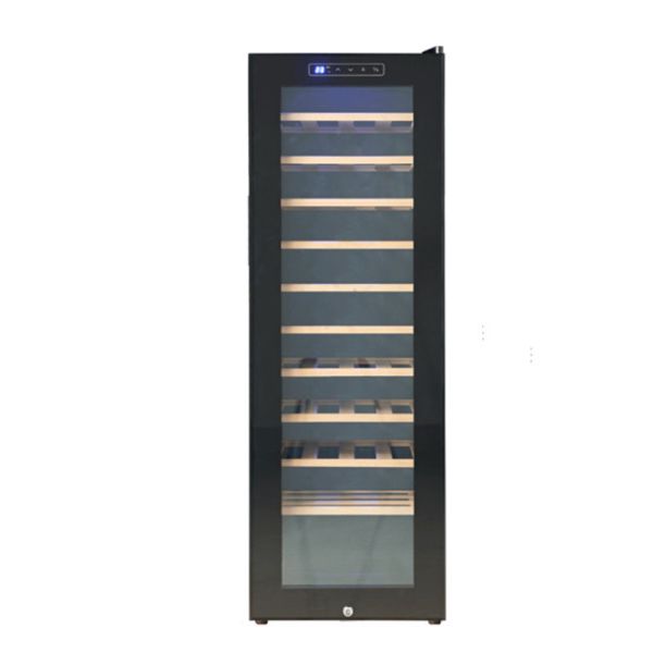 Modern Black Wooden Kitchen Wine Cooler with Lockable Glass Door Digital Touch Control and Adjustable Wooden Shelves
