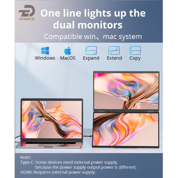 60Hz IPS Monitor portátil de tela dupla tripla para laptop 178 graus