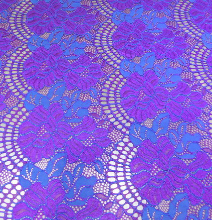 150CM Width Floral Cotton Nylon Lace Fabric Purple / White / Black For Ladies Dressing