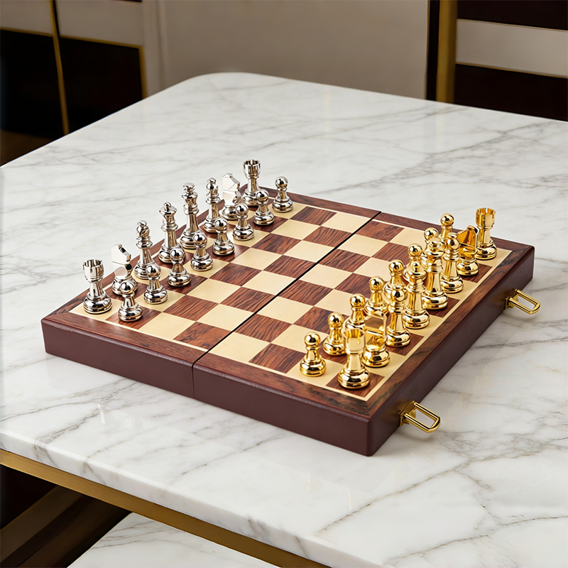 Portable Metal Chess Set with Durable Aluminum Alloy and Foldable Design for Travel and Home Entertainment
