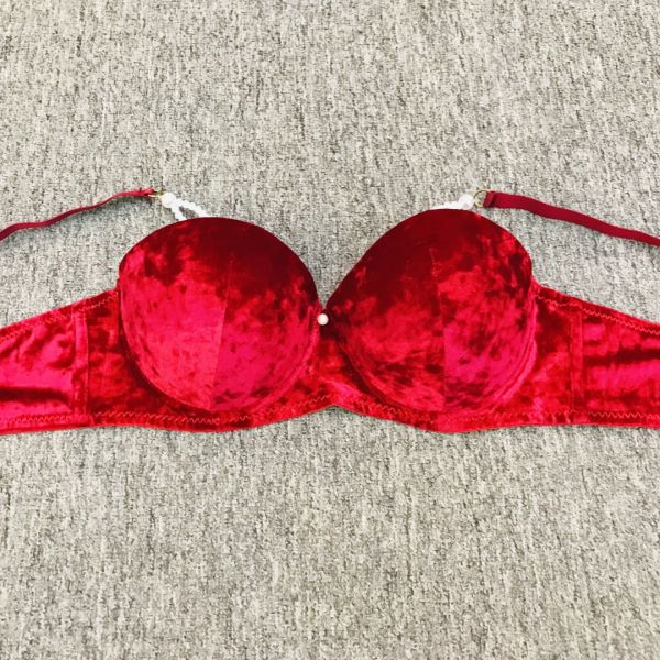 Foreign Trade Wholesale Underwear Women's Bra Underwire Velvet Bra Set Pearl Decoration Bra Underwear Panty Set