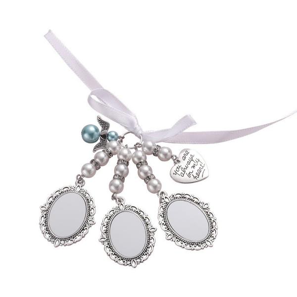 Charme de bouquet de mariage commémoratif argenté personnalisable par sublimation avec photo et perle