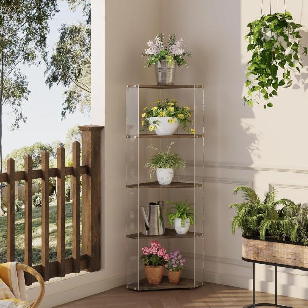 Multipurpose Storage Bookcase with Acrylic and Wooden Corner Display Shelves