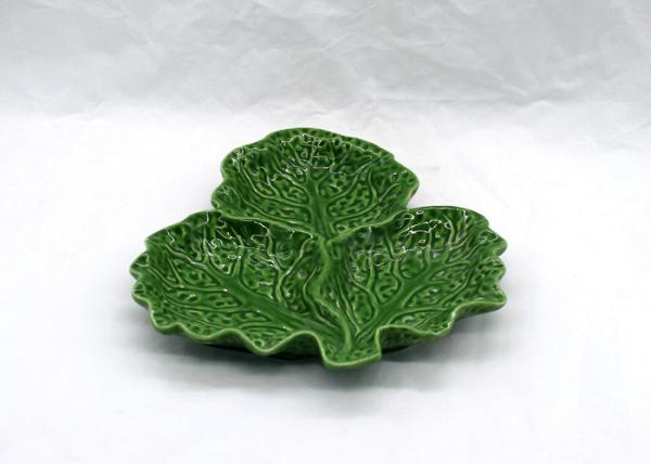 Ceramic Cabbage Plate Green Leaf 3 Section Serving Platter for Table Restaurant