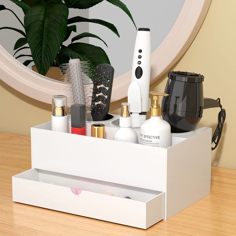 Clear Black White Acrylic Hair Dryer Storage Box Bathroom Countertop Toiletries Shelf Dressing Table