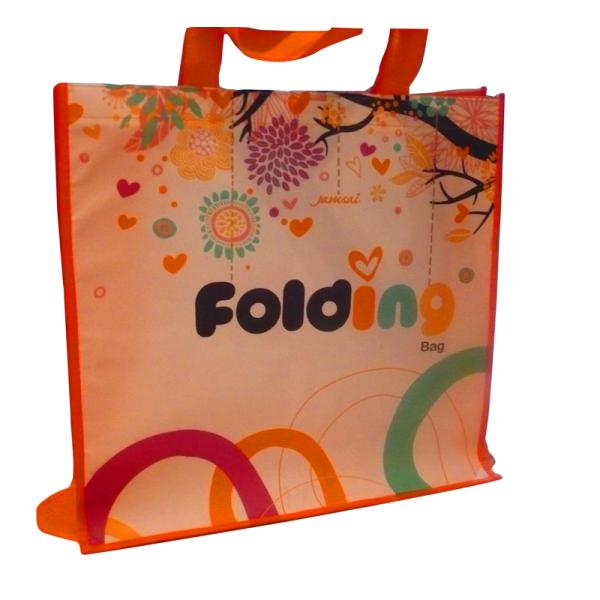 80g 4C Matt Coat Printing Shopping Bags, Non Woven Carry Bag With Orange Binding