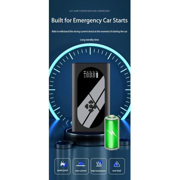 Portable Car Jump Starter with Air Compressor 3000A Battery Booster QC3.0 USB Fast Charge