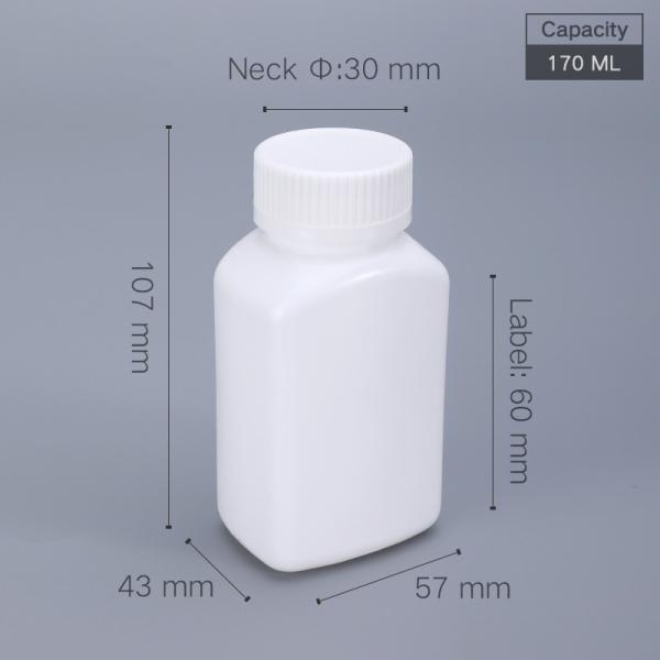 170ml Square Canister for Medical Pills HDPE Material Thicken Plastic Screen Printing