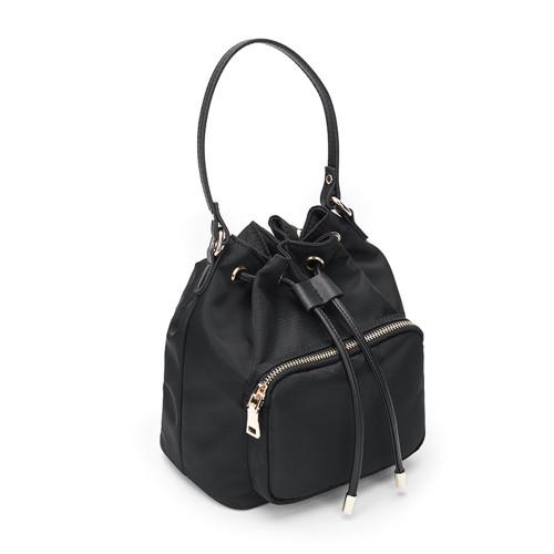18cm 22cm Ladies Black Cross Body Bag Lace Up Nylon Shoulder Handbag
