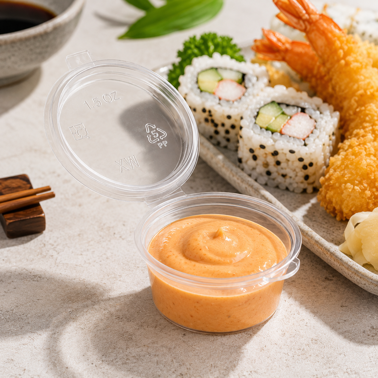 Wide Round 35ml Clear PP Condiment Cup With Lid Dips Platters Takeaway