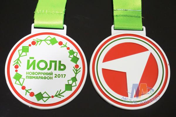 Poland Medale Die Casting Soft Enamel award medallions White Plating With Sublimate Ribbon