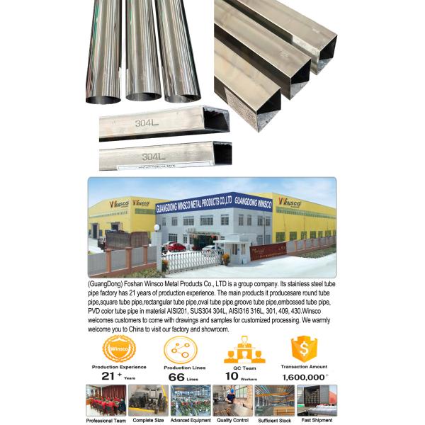 Corrosion Resistance Winsco Metal Inox Welded Pipe 304L Grade Stainless Steel Round Square Rectangular Tube