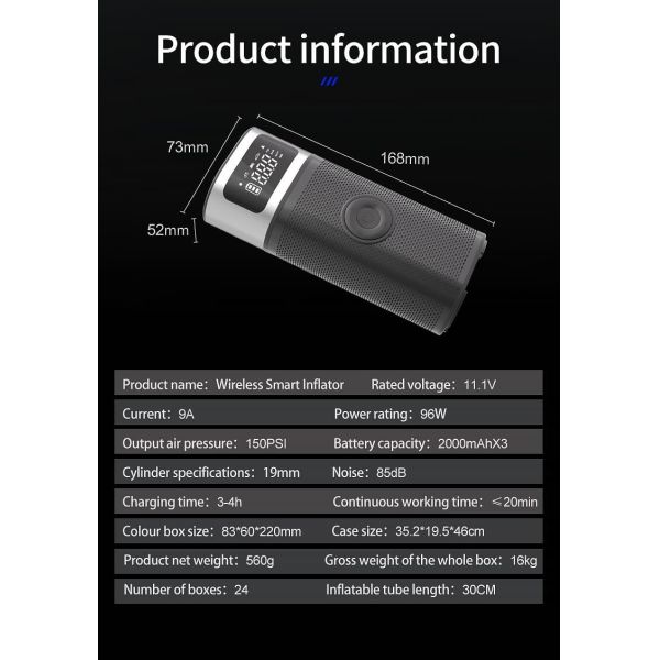 6000mAh Rechargeable Car Air Inflator Pump Powerful
