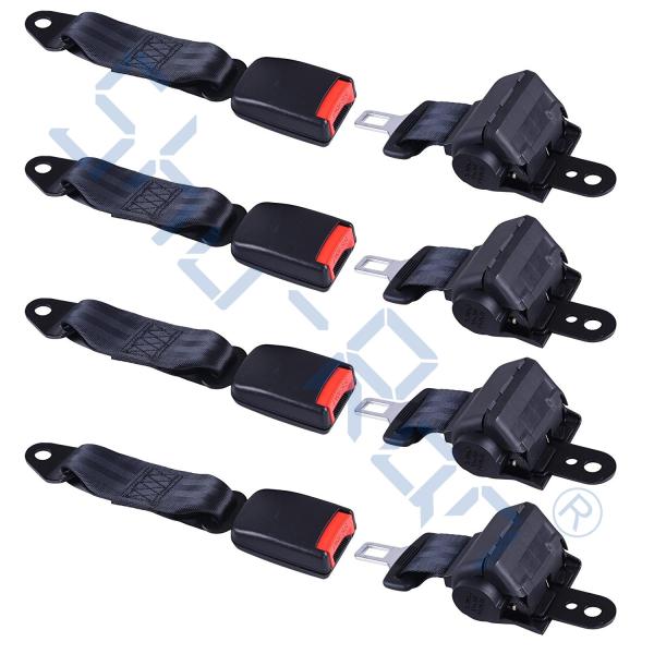Black Retractable Golf Cart Seat Belt Kit Club Car EZGO Yamaha 4 Passenger Universal