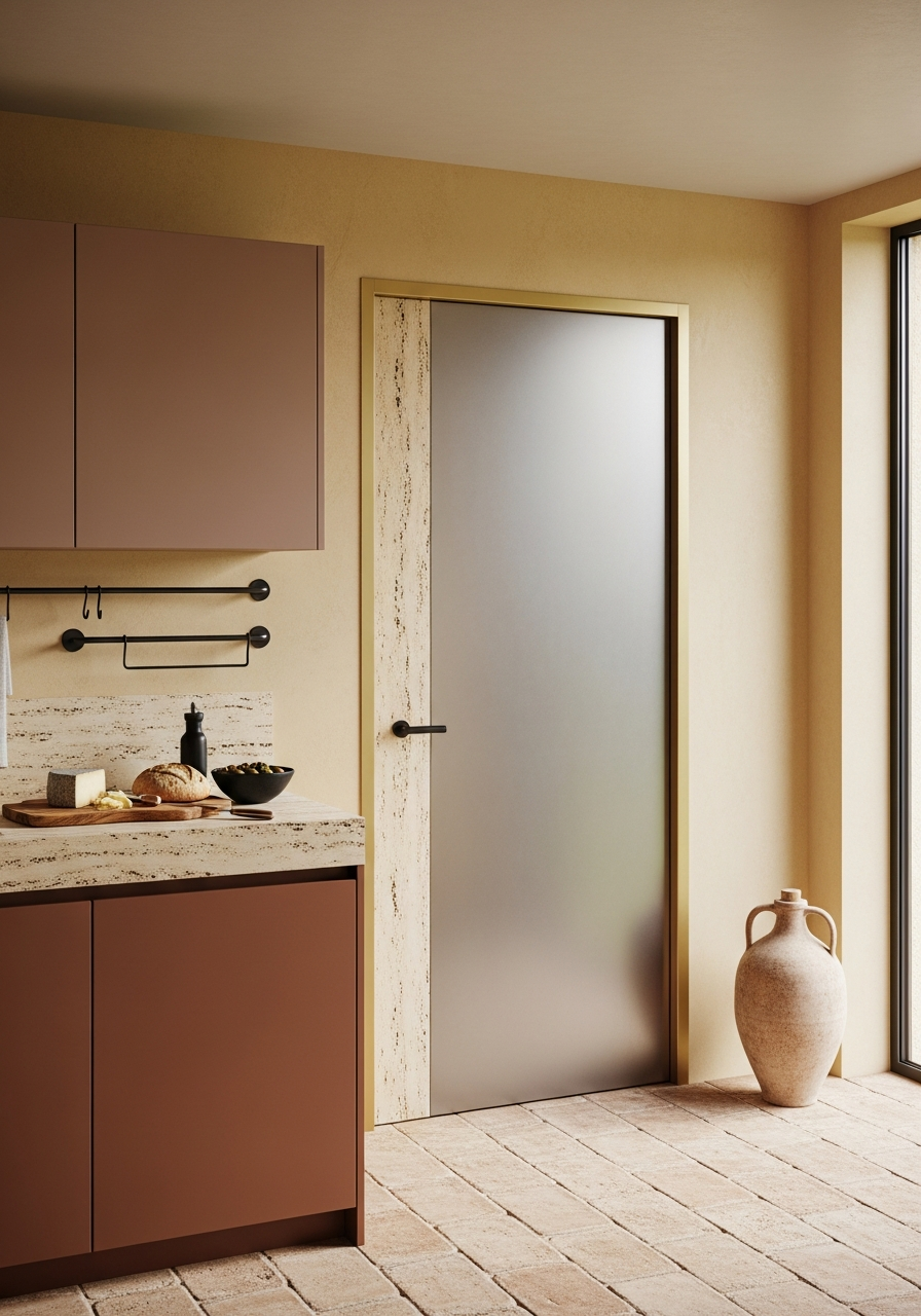 Travertine Inlay Interior Door in 304 Stainless Steel