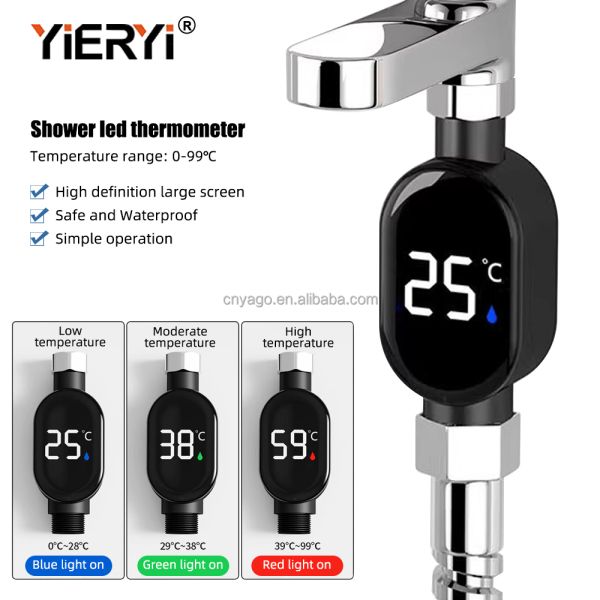 YIERYI Smart Shower Thermometer with LED Digital Display and Color-Coded Temperature Alerts for Bathroom Safety No Battery Required