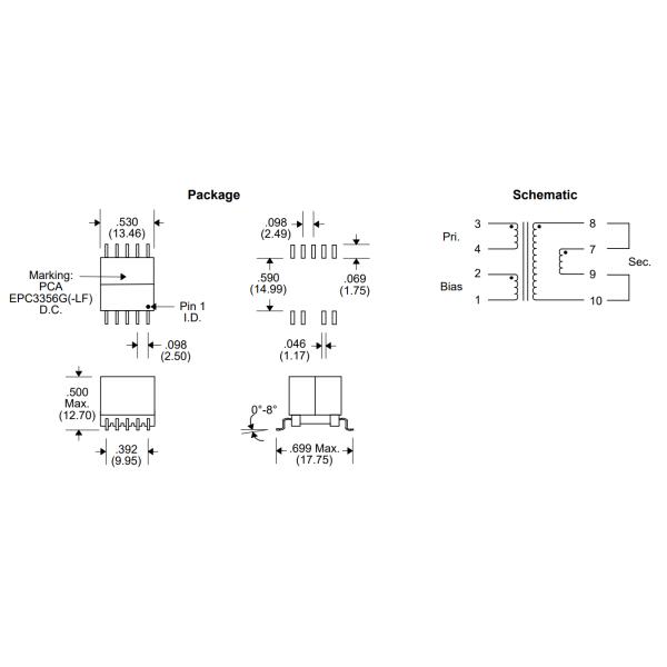 EP13 Power over Ethernet (PoE/PD) 13 Watts Flyback Transformer EPC3356G-12-LF