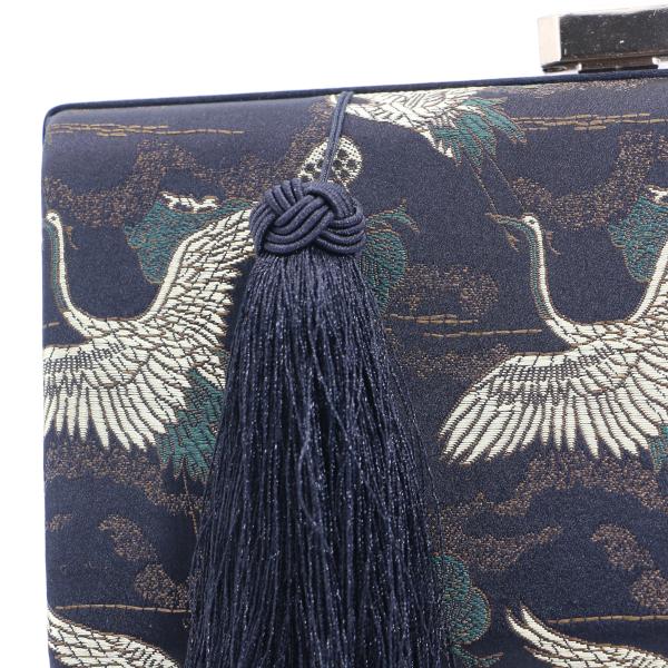 Embroidered Fabric Evening Clutch Handbag Crane Pattern For Women ODM
