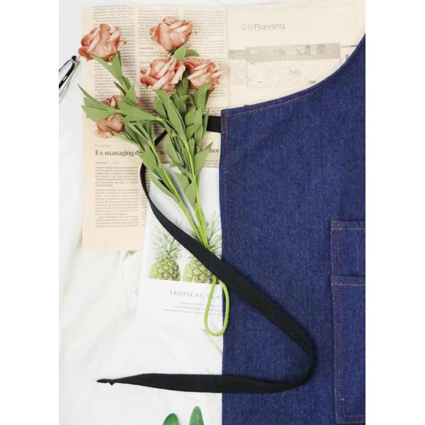 Denim Kitchen Cooking Apron Home Cleaning Apron With Many Pockets Hang-Neck Cotton Webbing Strap