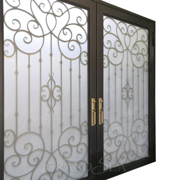 French Luxury Wholesale Security Entrance Exterior Front Garage Wrought Iron Door with Double Door Design