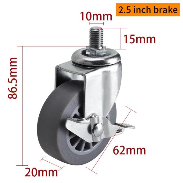 EDL Mini Caster Wheels 2.5inch 30kg Threaded TPE  by Swivel and Brake type
