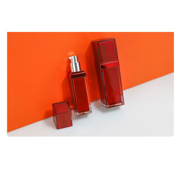 Customized Plastic Cosmetic Bottles Square Acrylic Cosmetic Packaging Bottle Red For Eye Cream