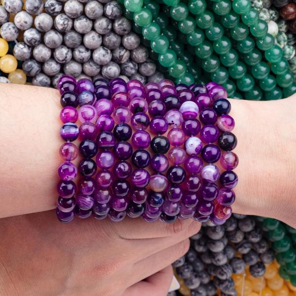 Purple Stripped Agate Healing 8mm Round Gemstone Beads For Gift Giving
