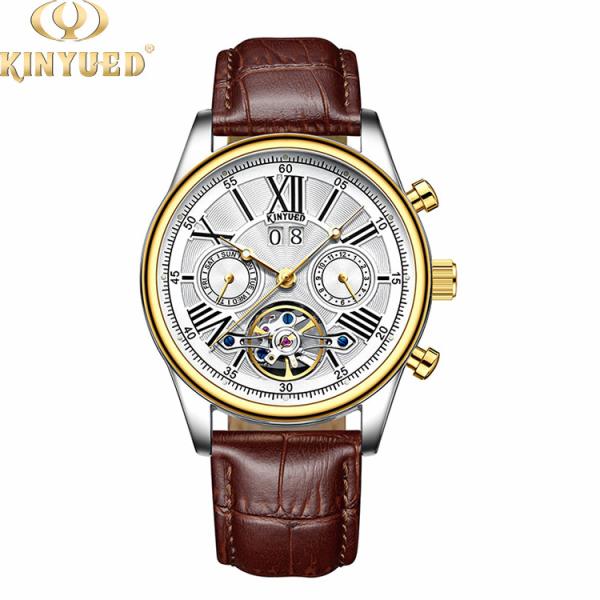 Brand KINYUED fashion mens wind up use hand water resistant tourbillon automatic watch
