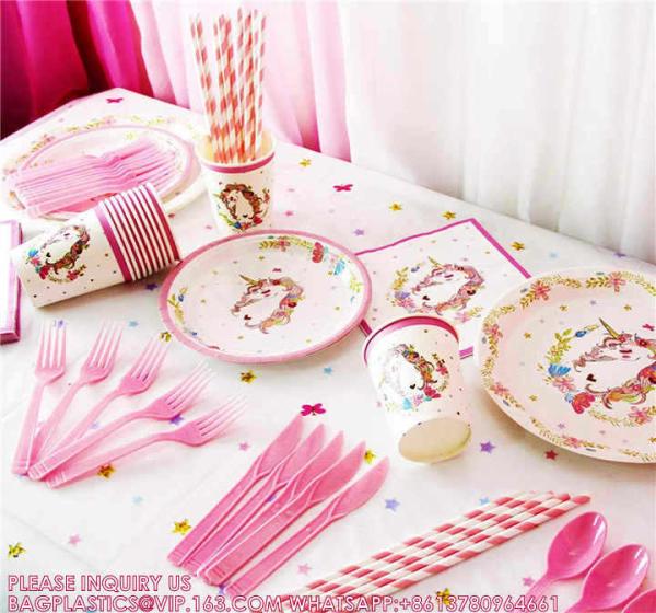 Unicorn Party Dinnerware Plates Cup Supplies Baby Shower Disposable Tableware Set Kids Birthday Party Paper