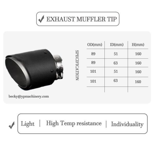 Штейновая черная подсказка шумоглушителя вытыхания выхода волокна 89mm 101mm углерода